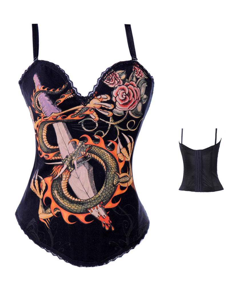 Black Corset With Dragon Decoration Frontward